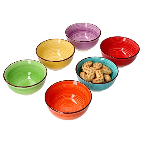 MamboCat Uni bunt 6er Set Snack- & Dip-Schälchen I runde Kompottschalen I Ø 12cm Backform I kleine Dessertschüsseln Buddah Bowls I buntes Steingut-Geschirr I farbenfrohe Fingerfood Schalen 200ml von MamboCat