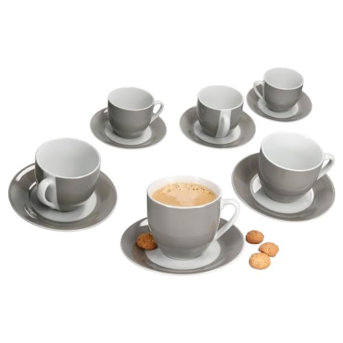 MamboCat Variant Grau Kaffeetassen mit Untertassen für 6 Personen I farbige Porzellan-Set für Frühstück & Kaffee I Je 6X Teetassen 200ml & Untertassen I schickes Geschirr für Zuhause von MamboCat