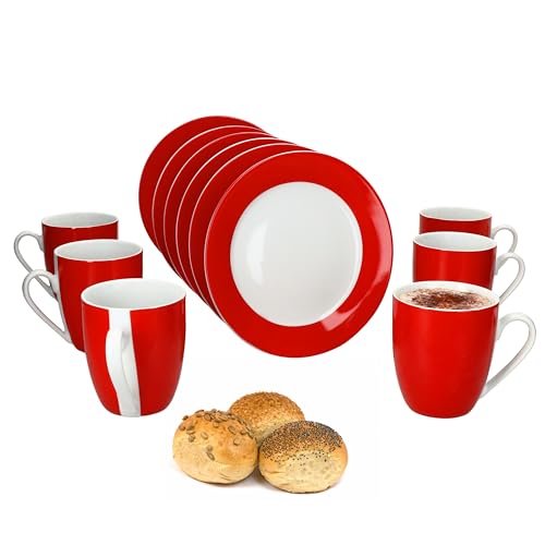MamboCat Variant Rot 12tlg Frühstücksset I Je 6X kleine Teller & Kaffeebecher 350ml, Höhe 10,3cm für 6 Personen I Tasse, Kuchenteller I Porzellan-Geschirr für Frühstücks- & Kaffeezeit MamboCat Variant Rot 12tlg Frühstücksset I Je 6X kleine Teller & Kaffeebecher 350ml, Höhe 10,3cm für 6 Personen I Tasse, Kuchenteller I Porzellan-Geschirr für Frühstücks- & Kaffeezeit von MamboCat