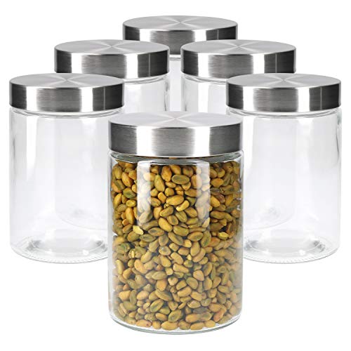 MamboCat Vorratsgläser Set Bera 6-TLG. mit Edelstahldeckel I befüllbare Glasdosen Ø 11 cm je 1,2 Liter I Runddosen mit Drehverschluss I Vorratsglas luftdicht I Aufbewahrungsgläser-Set von MamboCat