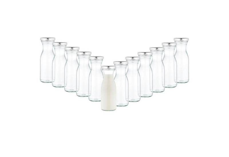 MamboCat Vorratsglas 12er Set Weithalsflasche Karaffe 250 ml + To 53 Deckel silber, Glas von MamboCat