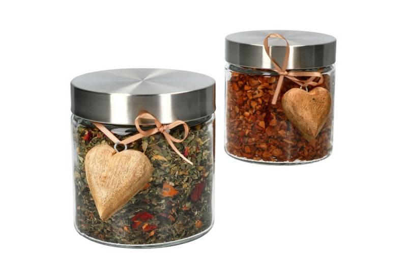 MamboCat Vorratsglas 2x Teedose Bera mit Edelstahldeckel & Holz-Herz 800ml Ø11cm, Glas von MamboCat