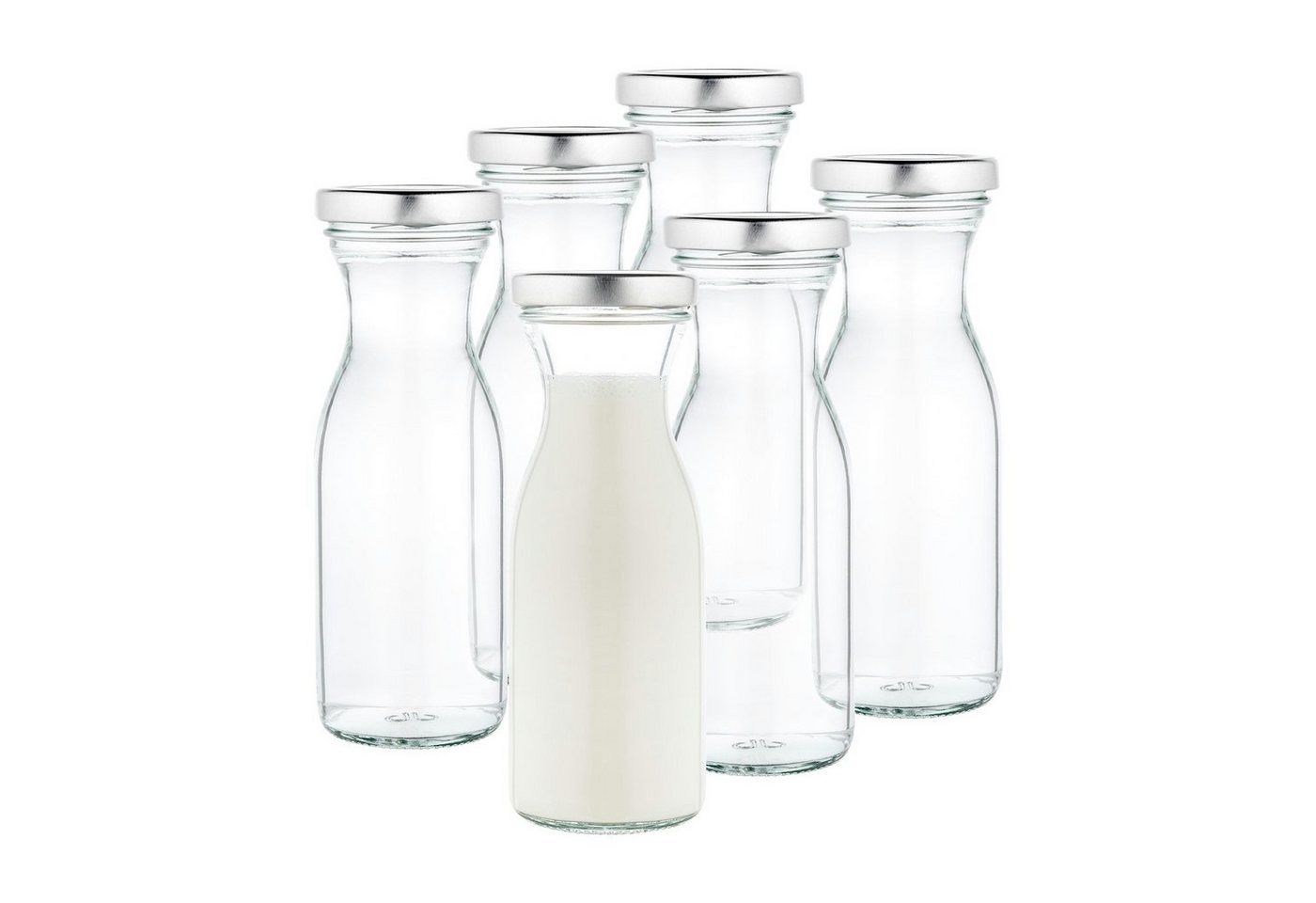 MamboCat Vorratsglas 6er Set Weithalsflasche Karaffe 250 ml + To 53 Deckel silber, Glas von MamboCat