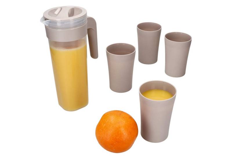 MamboCat Karaffe Togo 5-tlg. Krug Set mit 4 Bechern Kunststoff beige Picknick Camping von MamboCat