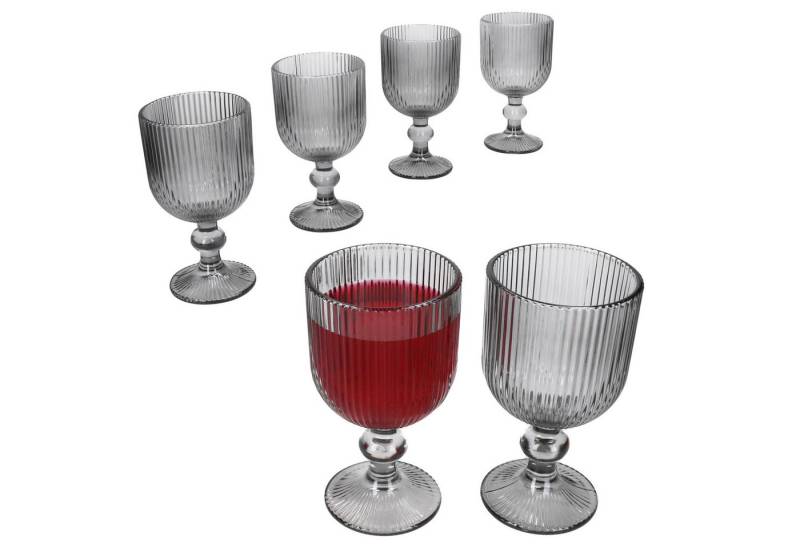 MamboCat Weinglas Agata 6x Weingläser grau 240ml Glas Relief Weißwein-Kelch Rotwein, Glas von MamboCat