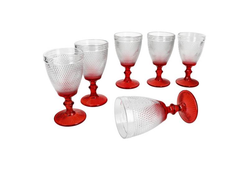 MamboCat Weinglas MamboCat 6x Rubin Rotweingläser 250ml Glas rot gepunktet Weinkelch, Glas von MamboCat