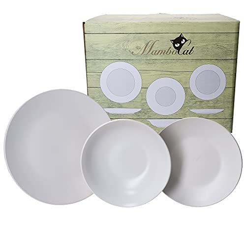 MamboCat White Biata 18-tlg. Teller-Set I Steingut-Geschirr matt-weiß für 6 Personen - zeitlos-elegantes Design I 6x Speiseteller 6x Kuchenteller 6x Suppenteller I Teller-Service 18 Teile von MamboCat