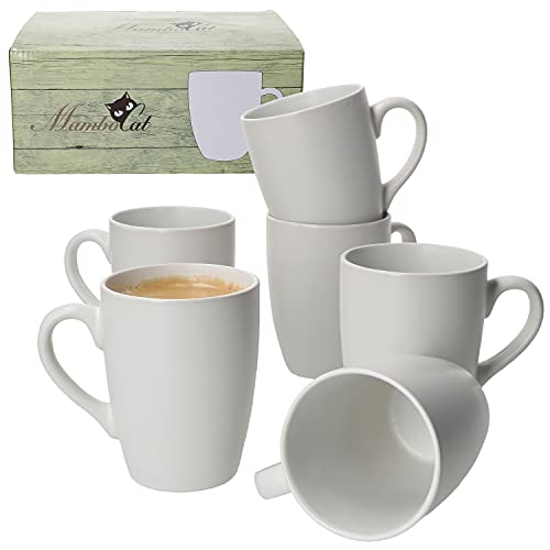 MamboCat White Biata 6er Set Kaffee-Becher 280 ml I Steingut-Tassen in Matt-Weiß I Kaffee-Tassen-Set für 6 Personen I Kaffee-Tasse für Heißgetränke I Runde Tee-Pötte mit Henkel handgefertigt von MamboCat