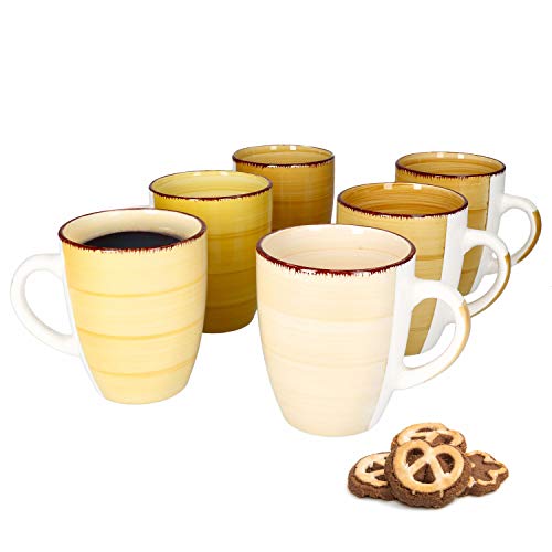 MamboCat Yellow 6-er Kaffee-Becher-Set gelb I Steingut-Tasse groß mit Strudel-Dekor - in tollen Gelbtönen I große Jumbo-Tee-Tasse - Tea & Coffee Mug I 300 ml Kaffee-Tassen-Set groß 6 Stück von MamboCat