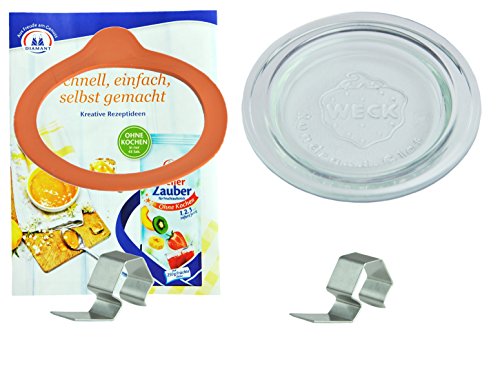 ORIGINAL WECK-Einkoch-Set - Glasdeckel für Rundrandglas 60 mm + Einkochring + 2 Weck-Klammern + GRATIS Rezeptheft, Ersatzdeckel aus Glas, transparent, WECK-Rundrandgläser RR60, wiederverwendbar ORIGINAL WECK-Einkoch-Set - Glasdeckel für Rundrandglas 60 mm + Einkochring + 2 Weck-Klammern + GRATIS Rezeptheft, Ersatzdeckel aus Glas, transparent, WECK-Rundrandgläser RR60, wiederverwendbar von MamboCat