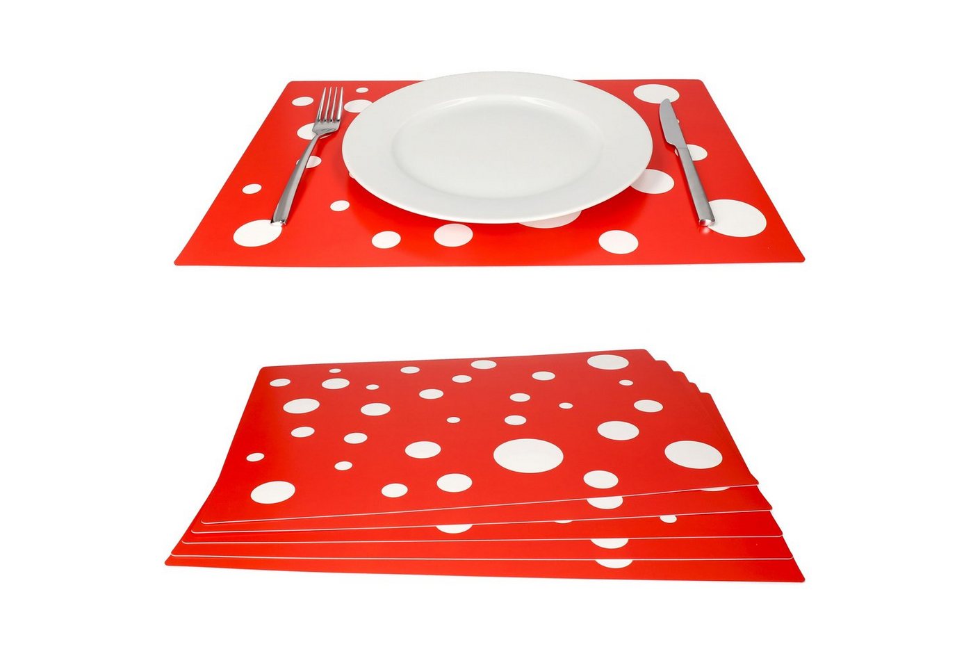 Platzset, 6er Set Tischset rot mit weißen Punkten 45 x 32 cm, MamboCat von MamboCat