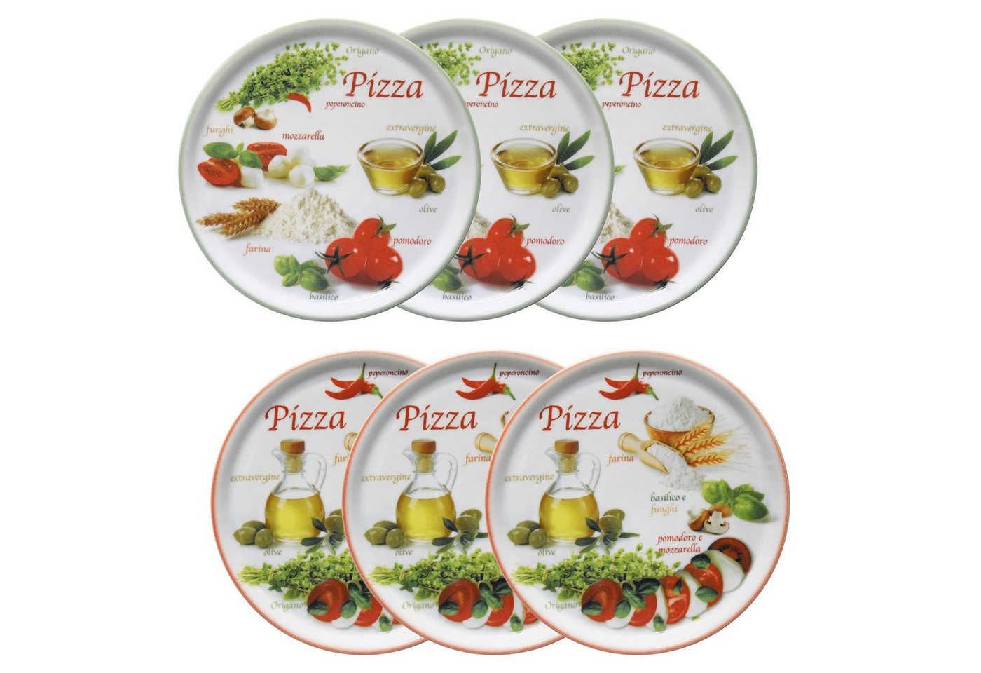 MamboCat Pizzateller 6er Set Pizzateller Napoli Green & Red Ø 32 cm Platte Porzellan von MamboCat