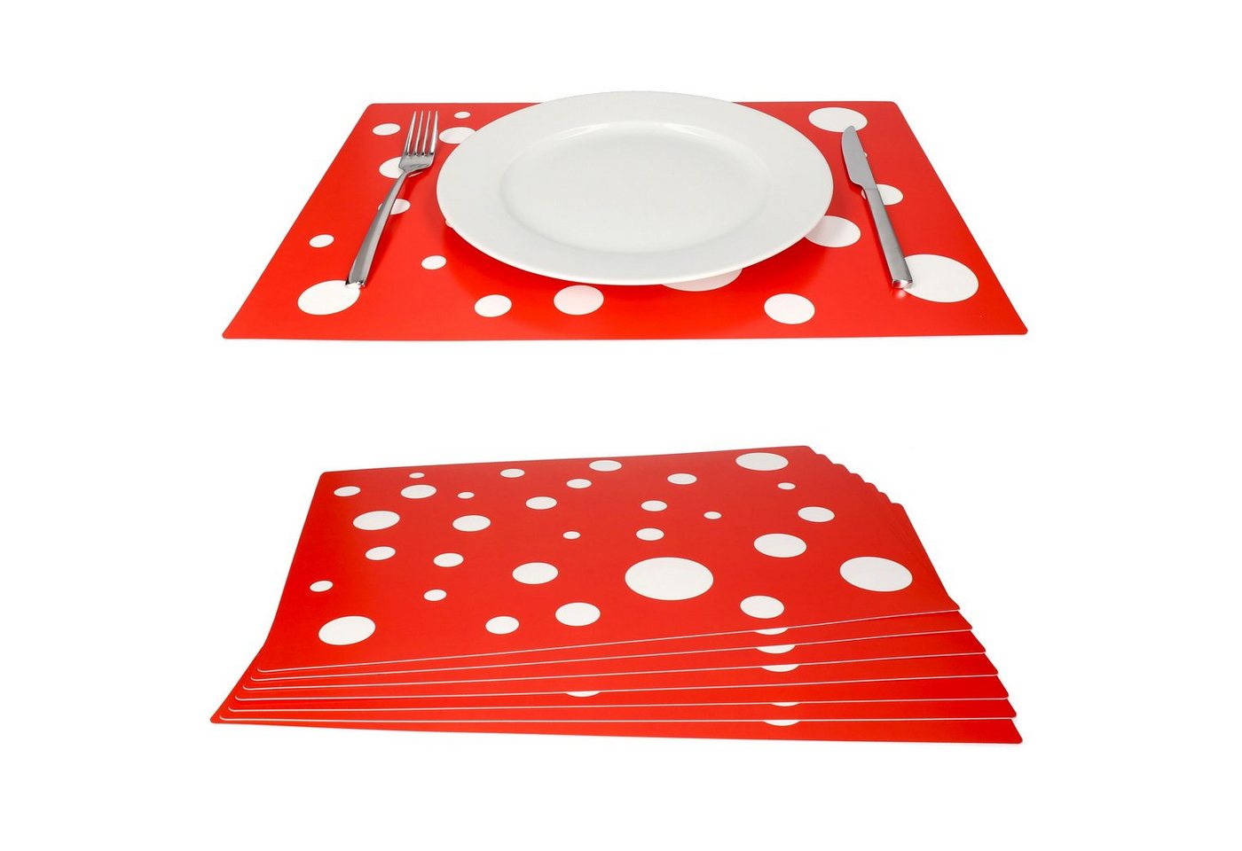 Platzset, 8er Set Tischset rot mit weißen Punkten 45 x 32 cm, MamboCat von MamboCat