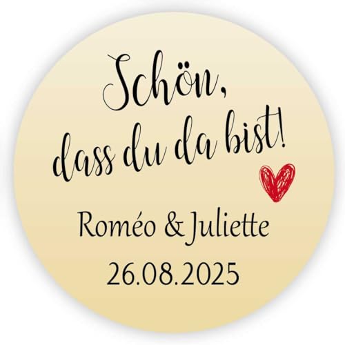 MameArt 50stk Aufkleber Personalisiert Schön DASS du da bist, 4cm Etikett für Hochzeit Gastgeschenk Taufe Kommunion Feste Geschenke Präsente (Gold 2) von MameArt