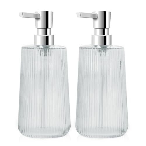 Mamiddle Moderne Seifenspender Set Glas Spülmittelspender Transparent 250ml Seifenspender Bad für Badezimmer, Arbeitsplatte, Küche, Soap Dispenser mit Pumpspender (Transparent 2 Stück) von Mamiddle