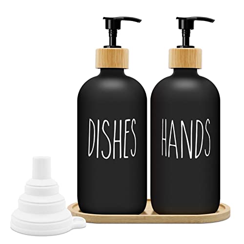 Seifenspender Set 500ml Glas Seifenspender Spülmittelspender Shampoo Spender für Küche und Bad (Schwarz x 2) von Mamiddle