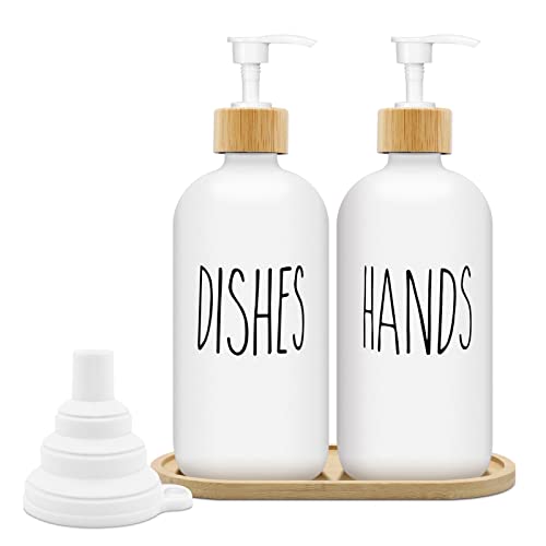 Mamiddle Seifenspender Weiss Matt Set 500ml Seifenspender Glas mit Tablett Spülmittelspender Shampoo Spender Soap Dispenser für Küche und Dusche (Weiß x 2) von Mamiddle