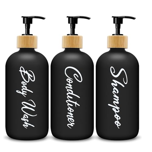Seifenspender Set 500ml Seifenspender Glas Spülmittelspender Shampoo Spender Soap Dispenser für Küche und Dusche (Schwarz) von Mamiddle
