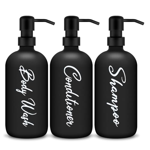 Seifenspender Set 500ml Glas Seifenspender Spülmittelspender Shampoo Spender Seifenspender für Küche und Bad (Schwarz - Edelstahl) von Mamiddle