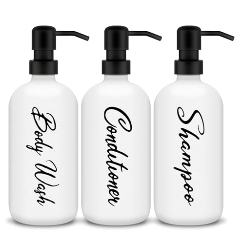 Seifenspender Set 500ml Glas Seifenspender Spülmittelspender Shampoo Spender Seifenspender für Küche und Bad (Weiß - Edelstahl) von Mamiddle