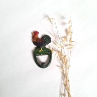 Vintage Haken Eisen Metall Hahn Grün Orange Küchenhaus Dekorativ Rustikaler Stil Landschaft Befestigung Aufbewahrung Leinen Tuch von MamieBrocante