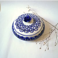 Vintage Porzellan Korb Nüsse Obstschale Topf Deckel Keramik Durchbrochen Blau Weiß Home Küche Kunst Tisch Alt Handgefertigt von MamieBrocante
