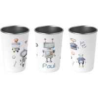 Trinkbecher Für Kinder - Personalisierte Edelstahl Becher Wunschname 72 Designs 400Ml 39.robo Kids, Roboter, Jungs, Mädchen von Mamikes