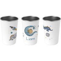 Trinkbecher Für Kinder - Personalisierte Edelstahl Becher Wunschname 72 Designs 400Ml 86.space Dino, Weltraum, Rakete, Dinosaurier von Mamikes