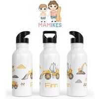 Trinkflasche Personalisiert - Kinder Kindergarten Edelstahl Wunschname Kita Schule Bagger Laster Baustelle 38 von Mamikes