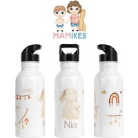 Trinkflasche Personalisiert - Kinder Kindergarten Edelstahl Wunschname Kita Schule Boho Regenbogen Wolken 37. Hase von Mamikes