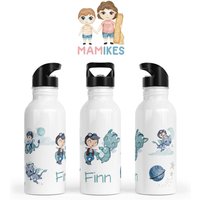 Trinkflasche Personalisiert - Kinder Kindergarten Edelstahl Wunschname Kita Schule Drachen Wolken Planet 41. Drachenreiter von Mamikes