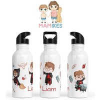Trinkflasche Personalisiert - Kinder Kindergarten Edelstahl Wunschname Kita Schule Magisch Eule Zauberei Besen Zauberer von Mamikes
