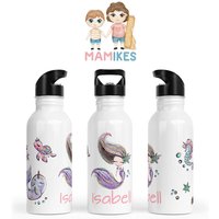 Trinkflasche Personalisiert - Kinder Kindergarten Edelstahl Wunschname Kita Schule Meerjungfrau Schildkröte 17. Mermaids 2 von Mamikes