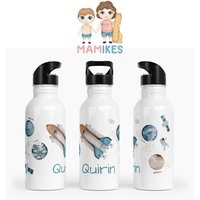 Trinkflasche Personalisiert - Kinder Kindergarten Edelstahl Wunschname Kita Schule Rakete Astronaut Planeten 61. Raketen von Mamikes