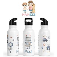 Trinkflasche Personalisiert - Kinder Kindergarten Edelstahl Wunschname Kita Schule Roboter Kids Schrauben 39. Robo von Mamikes