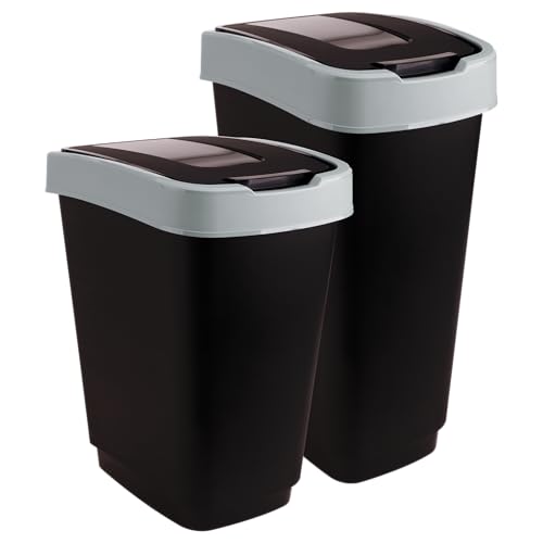 Mammoet Titan Abfalleimer - 2er Set - Drehdeckel - 50L & 25L - Schwarz - Kunststoff-Abfalleimer Mammoet Titan Abfalleimer - 2er Set - Drehdeckel - 50L & 25L - Schwarz - Kunststoff-Abfalleimer von Mammoet