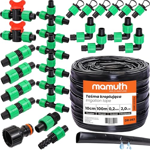 Tropfschlauch Satz 100m 10cm 2l/h Tropfband Bewässerung Verbinderstück T-Stück, PE 16mm, MAMUTH Tropfschlauch Satz 100m 10cm 2l/h Tropfband Bewässerung Verbinderstück T-Stück, PE 16mm, MAMUTH von Mamuth Wild Nature