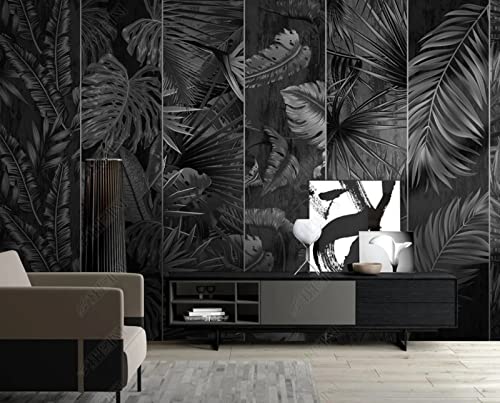 Fototapete 3D Effek 3D Tapete Schwarze Und Weiße Graue Tropische Pflanzenblätter Vliestapete 3D Tapeten Wandbilder Wohnzimmer Wanddeko 200(W) X140(H) Cm von ManFototapete
