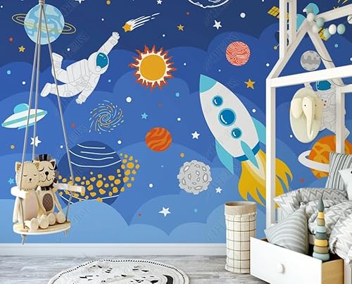 Fototapete 3D Effekt 3D Tapete Astronaut Weltraum Planet Rakete Sternenhimmel Kinder Fototapete Wandgemälde Vlies Wohnzimmer Schlafzimmer Flur Wanddekoration 350(W) X256(H) Cm von ManFototapete
