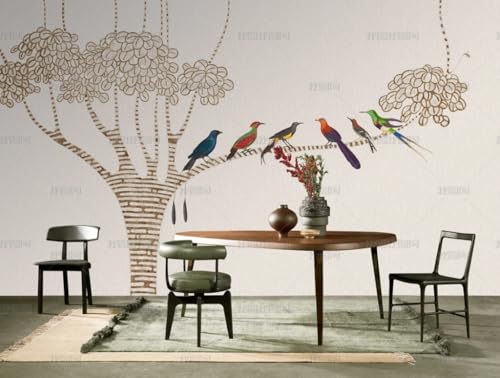 Fototapete 3D Effekt 3D Tapete Baumfarbe Vogel Illustration Fototapete Wandgemälde Vlies Wohnzimmer Schlafzimmer Flur Wanddekoration 250(W) X175(H) Cm von ManFototapete