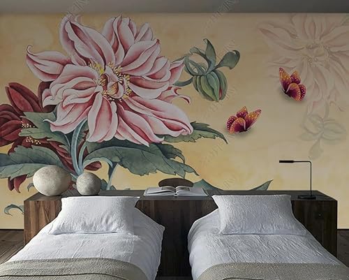 Fototapete 3D Effekt 3D Tapete Chrysanthemenblüten-Schmetterling Im Chinesischen Stil Fototapete Wandgemälde Vlies Wohnzimmer Schlafzimmer Flur Wanddekoration 300(W) X210(H) Cm von ManFototapete