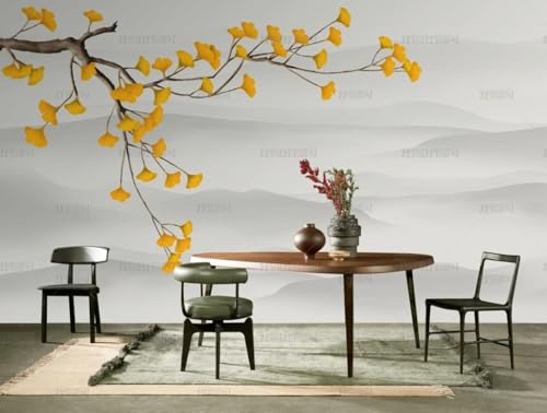 Fototapete 3D Effekt 3D Tapete Ginkgo-Blatt-Landschaft Fototapete Wandgemälde Vlies Wohnzimmer Schlafzimmer Flur Wanddekoration 400(W) X280(H) Cm von ManFototapete