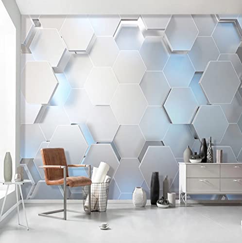 Fototapete 3D Effekt Blaue Geometrie Moderne Wandbild Tapete 3D Wandmalerei Wohnzimmer Schlafzimmer Hintergrund Wanddekor Tapeten 350(W) X256(H) Cm von ManFototapete
