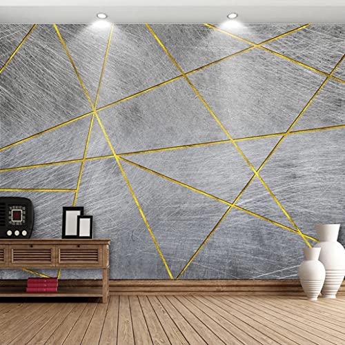 Fototapete 3D Effekt Goldene Linie Graue Zementwand Geometrische Tapete Wohnzimmer Schlafzimmer Wandbild Vliestapete Wanddekoration 350(W) X256(H) Cm von ManFototapete