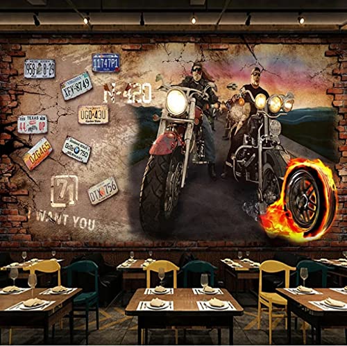 Fototapete 3D Effekt Retro Motorrad Nostalgische Ziegel Tapete Vlies Wandbild Wohnzimmer Schlafzimmer Wanddekoration Wandbild 250(W) X175(H) Cm von ManFototapete