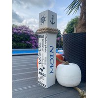 Moin Meeresrauschen Ahoi 10x10x50 Dekosäule Holz Anker Poller Dekoration Garten Manapal Maritime Deko Meer Balken Stele Säule von Manapal