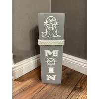 Moin Poller Dekosäule Weiß Grau Windrose Kompass Holz Anker Stele Dalben Gartendeko Maritim Heimathafen Balken Holzdeko von Manapal