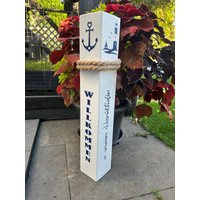 Willkommen in Unserem Heimathafen Poller Anker Grau Moin Gartendeko Dekoration Garten Manapal Maritime Deko von Manapal