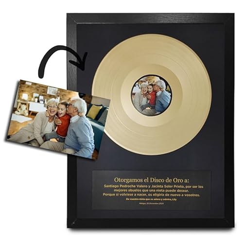 Dekorativer Rahmen, originelles Geschenk, personalisierbare Vinyl-Schallplatte mit Foto und Nachricht auf Holz- und Glasbild, zum Aufhängen oder Aufstellen (30 x 40 cm), 10 Zoll (25,4 x 15,7 cm), von Mancha de Creación