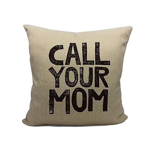 Lustiger Kissenbezug mit Aufschrift "Call Your Mom", für Tochter, Sohn, Geschenk, Schlafsaal, Zubehör, Abschlussfeier, 45,7 x 45,7 cm, dekorativer Baumwoll-Leinen-Kissenbezug für Sofa, Couch, Bett von Mancheng-zi